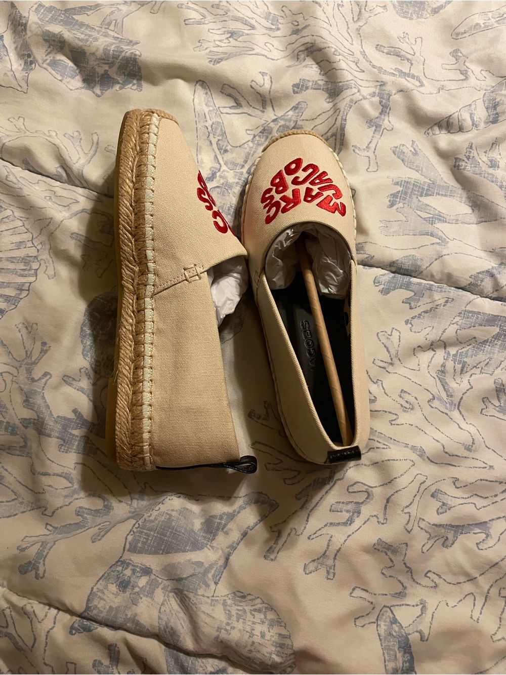 Marc Jacobs Cream Canvas Espadrilles with Red Embroidery